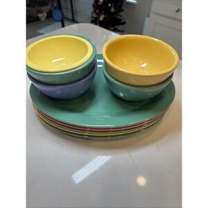 VTG 10 Pc G.E.T. Melamine Houston TX Colorful Dishes Plates & Bowls